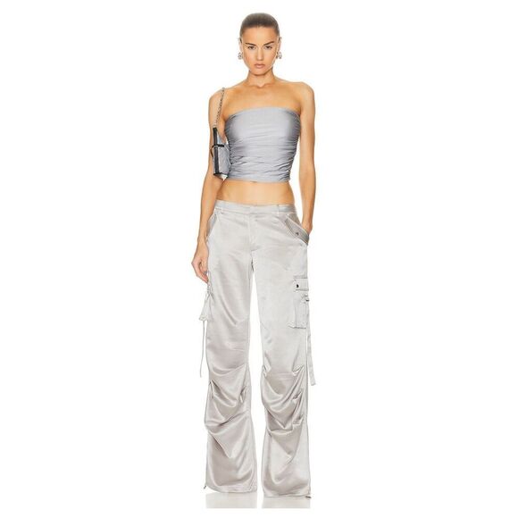 Revolve SER.O.YA Top Womens Size Medium Silver Debbi Strapless Cropped Ruched - Picture 2 of 11